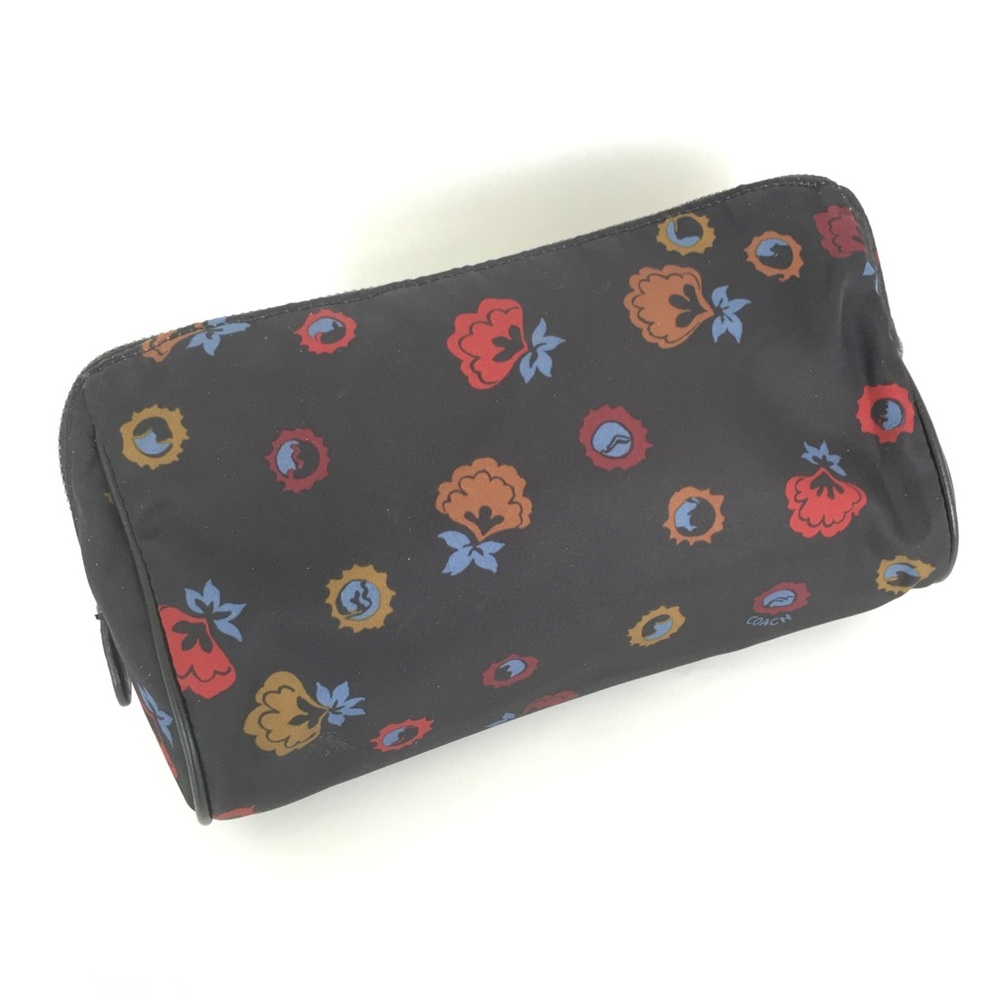 Coach Cosmetic Bag Pouch Black Nylon Floral Print Makeup Case - Picture 4 of 13